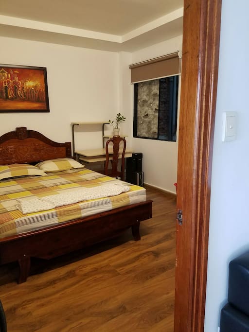 Your room{Queen size bed, closet, working desk, LCD TV, Fan, Air-conditioner, window, Towels, Iron }