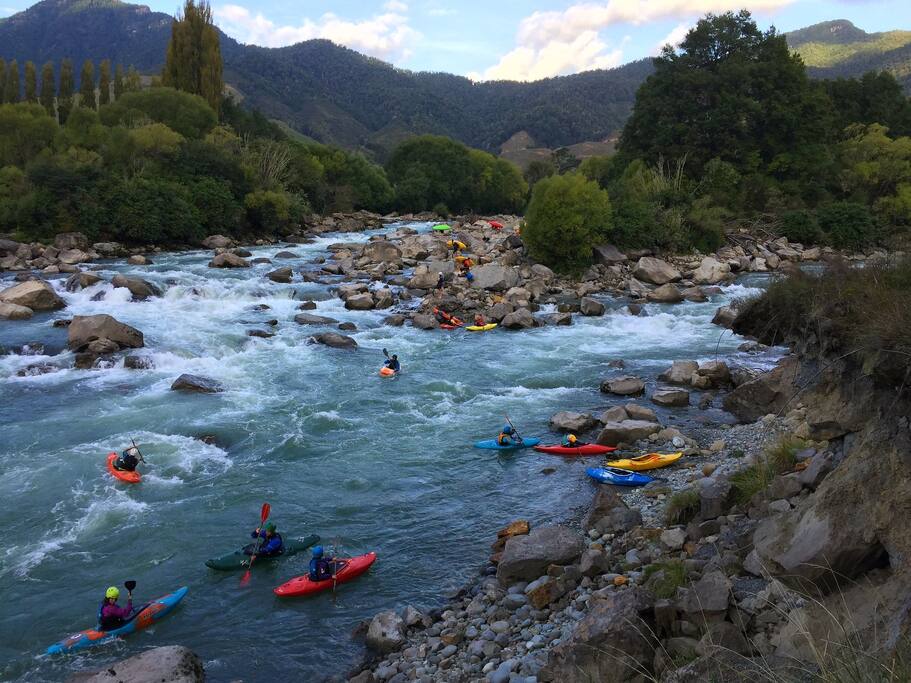 The earthquake rapids (lower rapids) Righ5 on our property.
Level 4-5. Only for experienced white water kayakers!