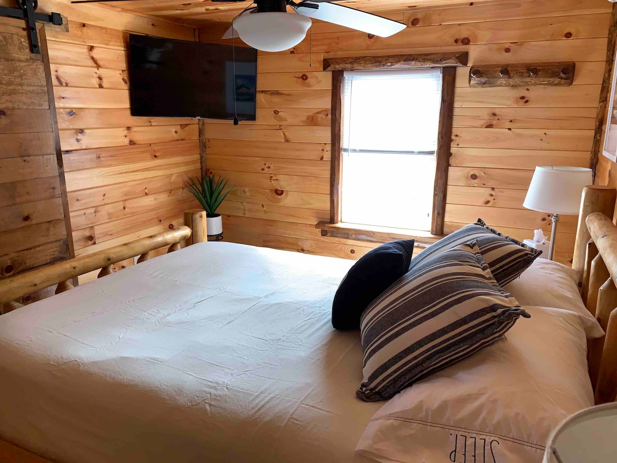 Master bedroom (main level), queen bed, end tables, smart tv, etc.