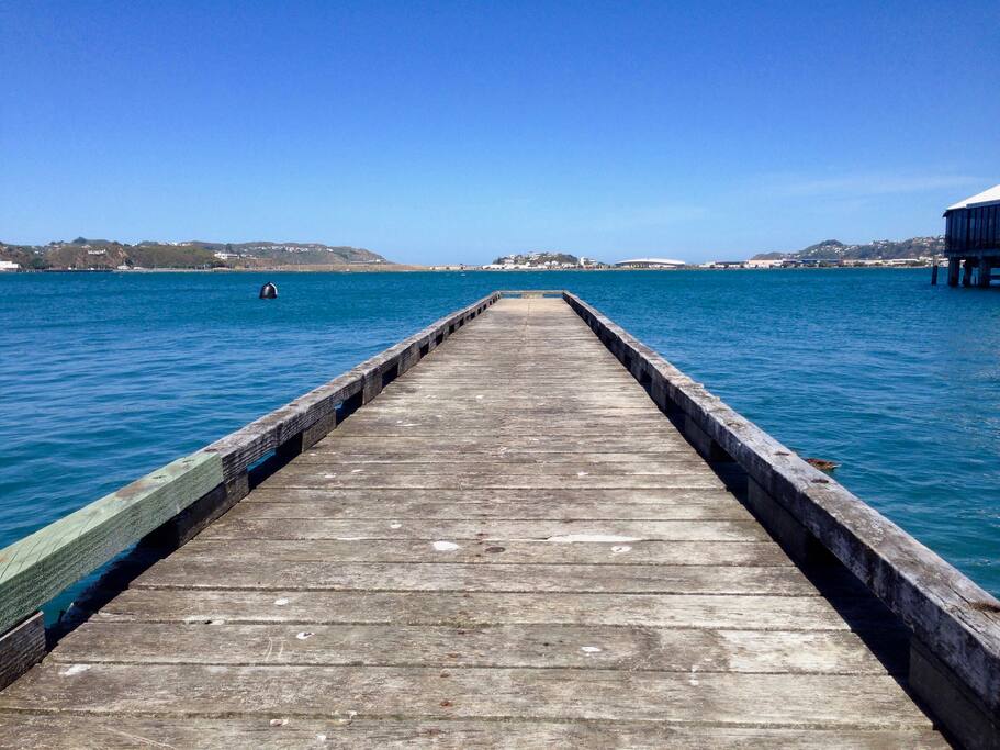 Pier behind house. Swimming in summer is fun.