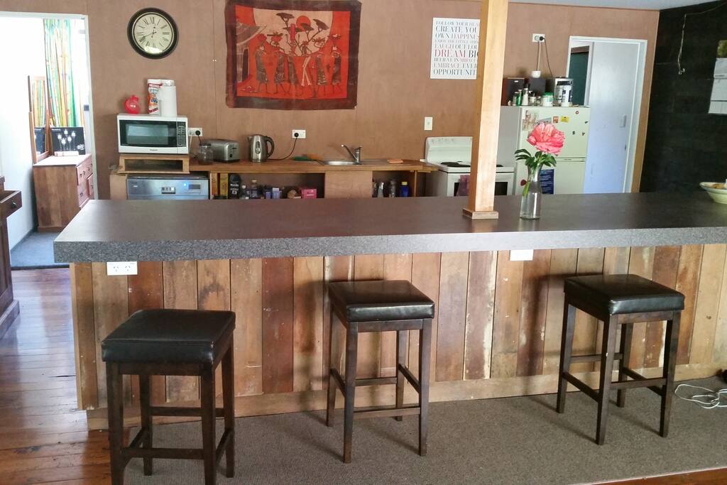 Big kitchen area and BBQ outside on deck