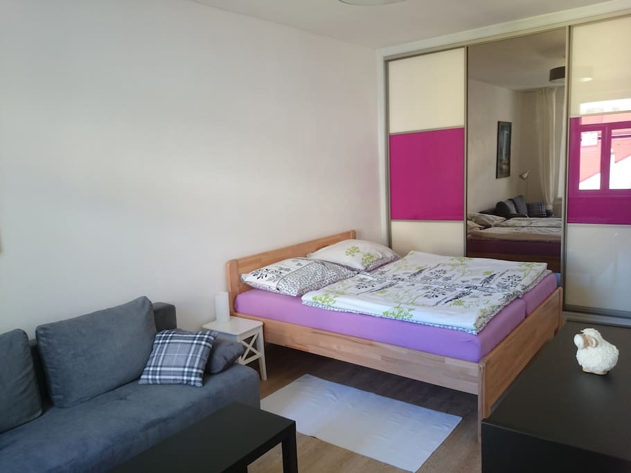 Double bed and built-in wardrobe