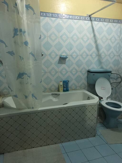 One of 5 bathrooms. Gas heated shower with soap, towels and toilet paper