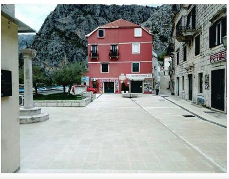 View of the front of the house from across the square