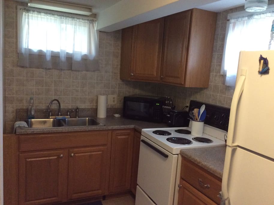 Your apartment features a full kitchen, with microwave oven and coffee maker.