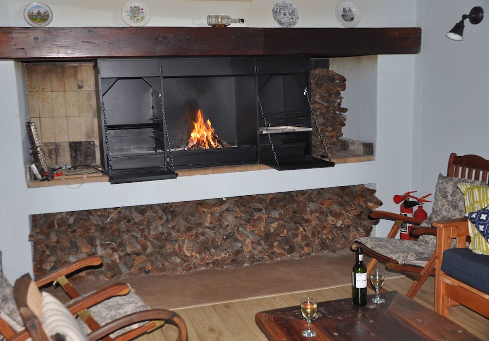 new indoor barbeque and fireplace