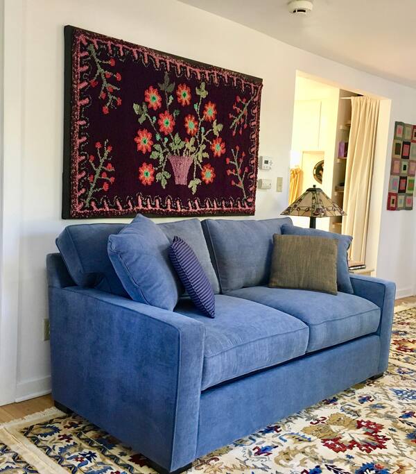 Brand new sofa sleeper and larger couch that guests can stretch out on and is as comfortable as a bed.