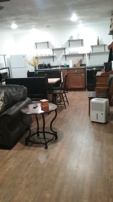 basement living, dining, kitchen area
