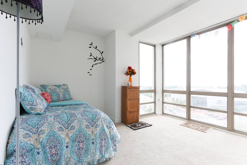 UPDATE: BIGGER BED NOW.huge windows for a great light with strong blinds for those sleeping in