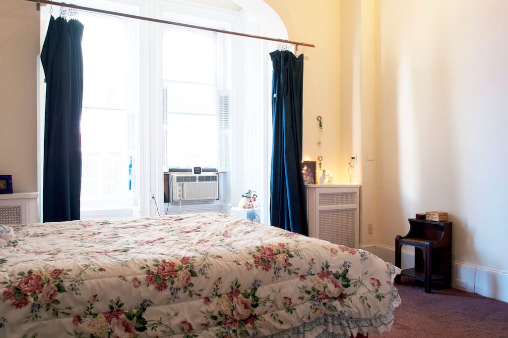 Large Bedroom with semi-private bathroom. Comfy Queen sized bed.