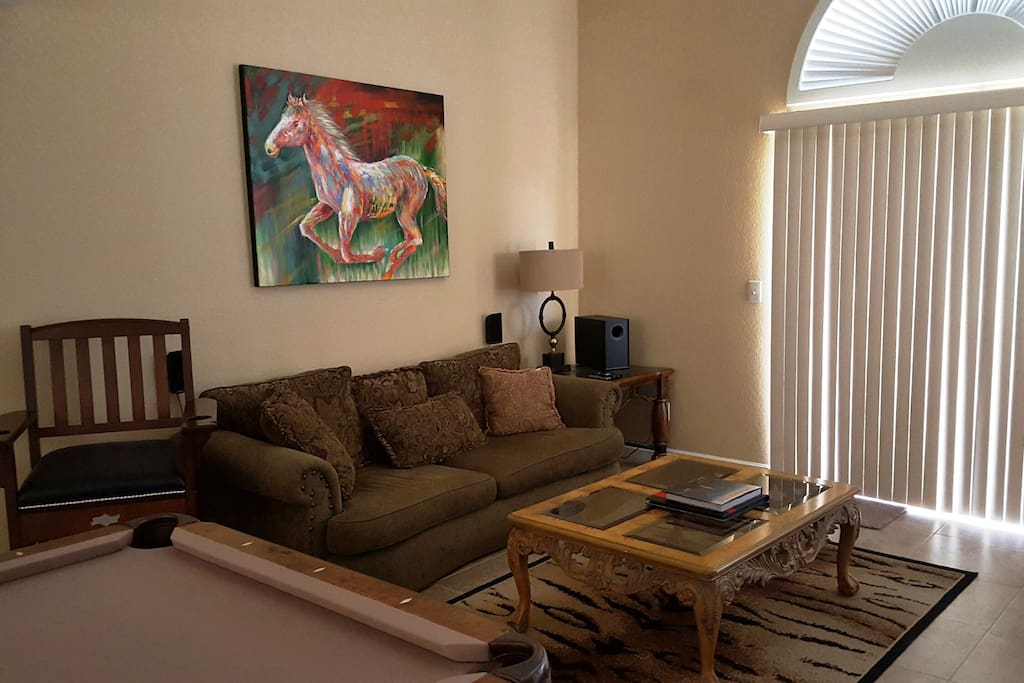 Surround sound and comfortable seating area.