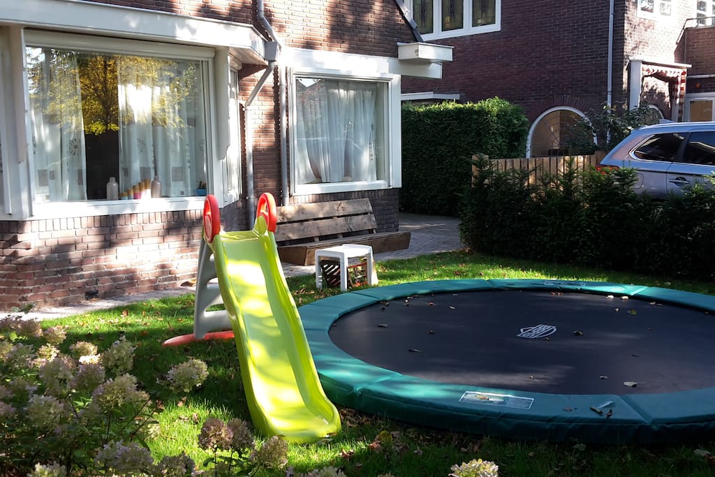 Large trampoline in the front yard