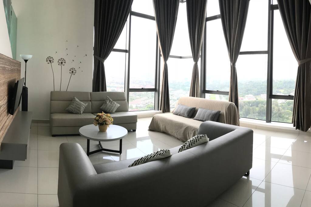 Modern Living Hall with two couches and a Sofa Bed