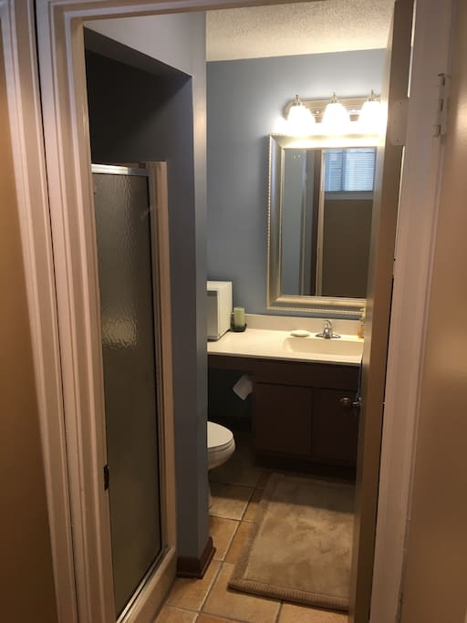 Guest bathroom shower, sink and toilet for guest only