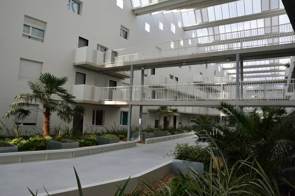 Atrium avec palmiers, fougères été comme hiver