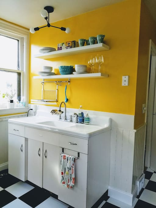 Super cute vintage details! Enjoy cooking a meal in your 1950's kitchen.