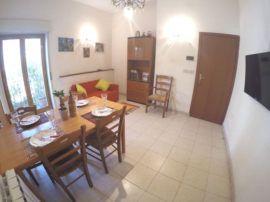 living and dining room with access to the north-facing balcony
