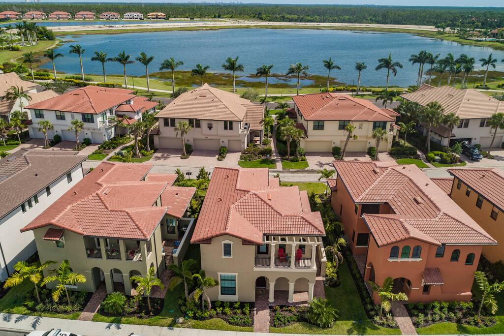 Aerial view of homes in the area