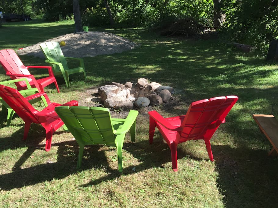 Huge backyard, with private campfire pit, and big pile of sand for kids to play to their hearts are content- lots of room for playing around outside!
