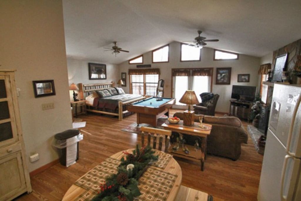 Enjoy a pool table and entertainment center which includes a 43 in HDTV and Xbox 360system. (Bring games you enjoy.) WiFi is waiting on you!
