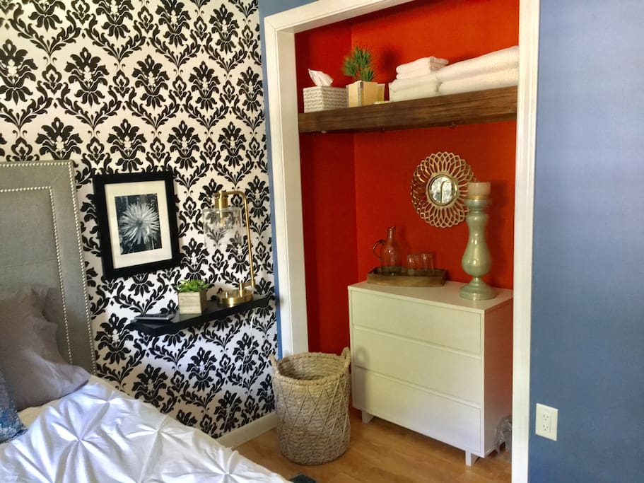 Closet nook offers plenty of storage for long term stays.