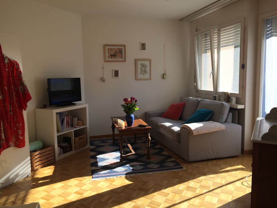 Living area with door to balcony