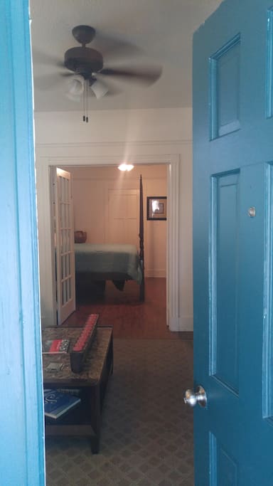 View from Front Room to Middle room through French Doors.