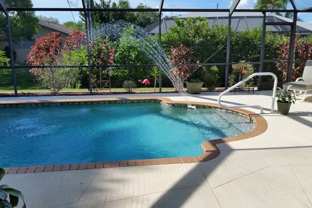 The queen room has its own slider to the pool, so your only steps away.