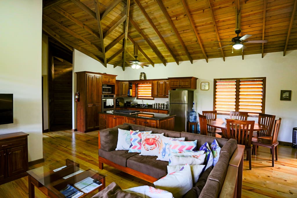 Living and kitchen space upstairs.