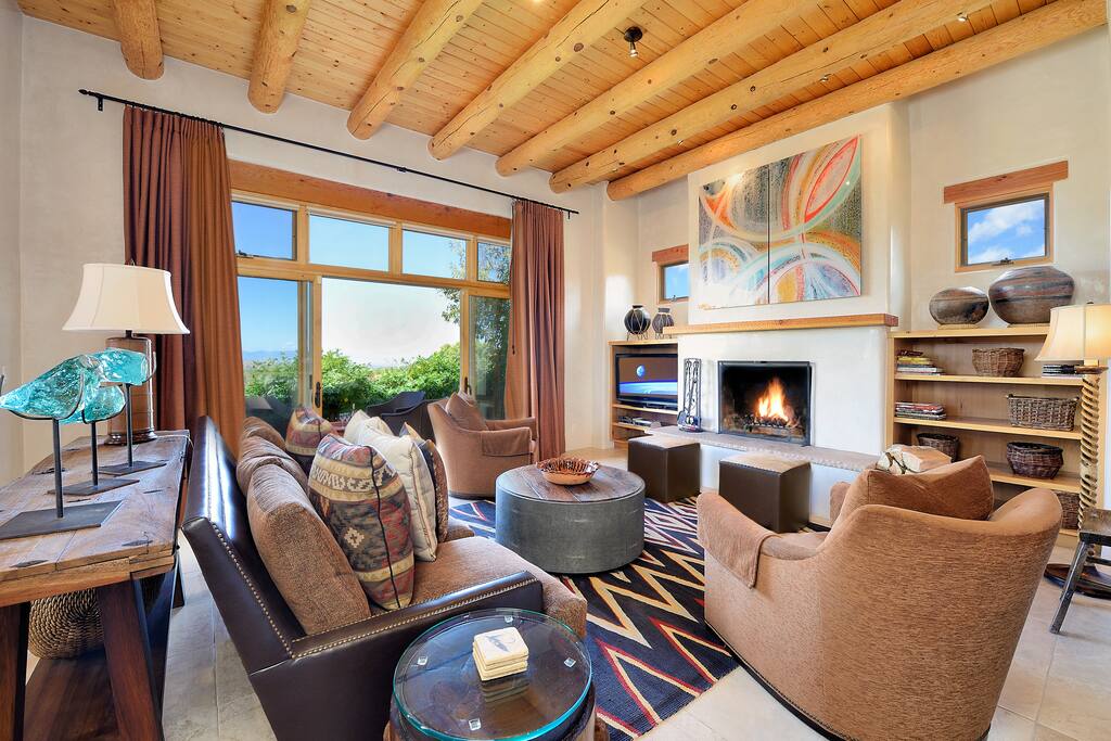 Sleek living room with Jemez mountain views