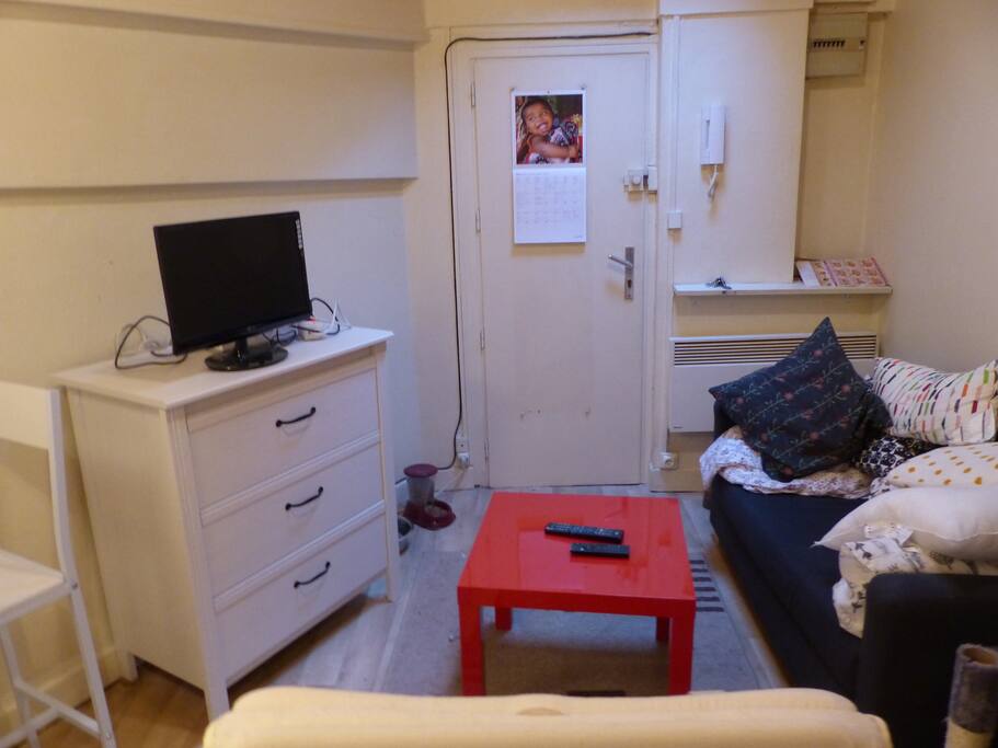 Télévision et internet à disposition, une commode pour ranger ses vêtements. Le canapé est convertible en deux places donc possibilité de 4 voyaguers mais il est vrai que ce n'est pas pratique pour un séjour