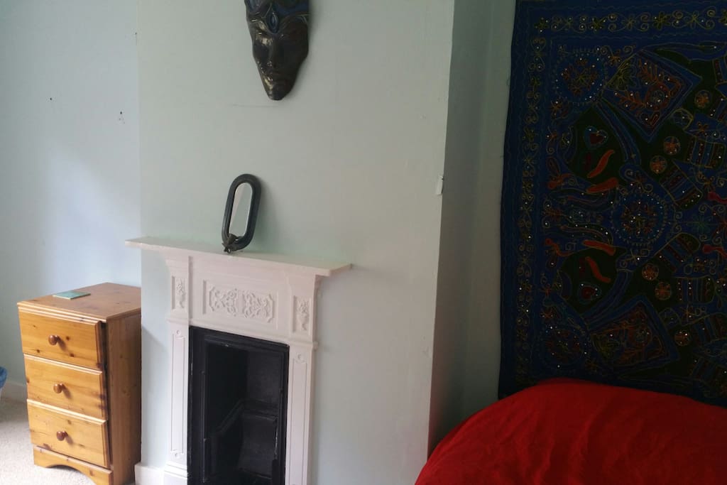 red bed side of room