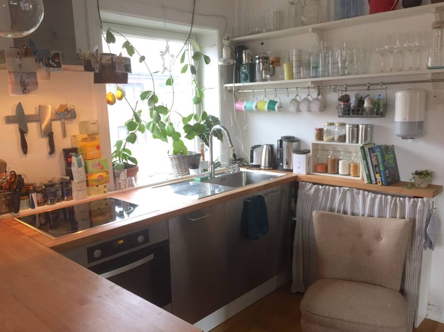 Cosy kitchen with dishwasher and lots of cooking space.