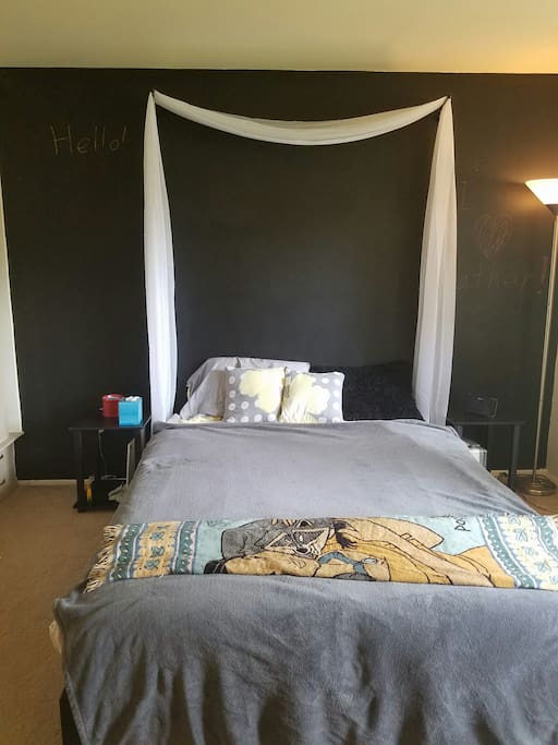 The main guest room comes with a queen 12-inch memory foam bed.