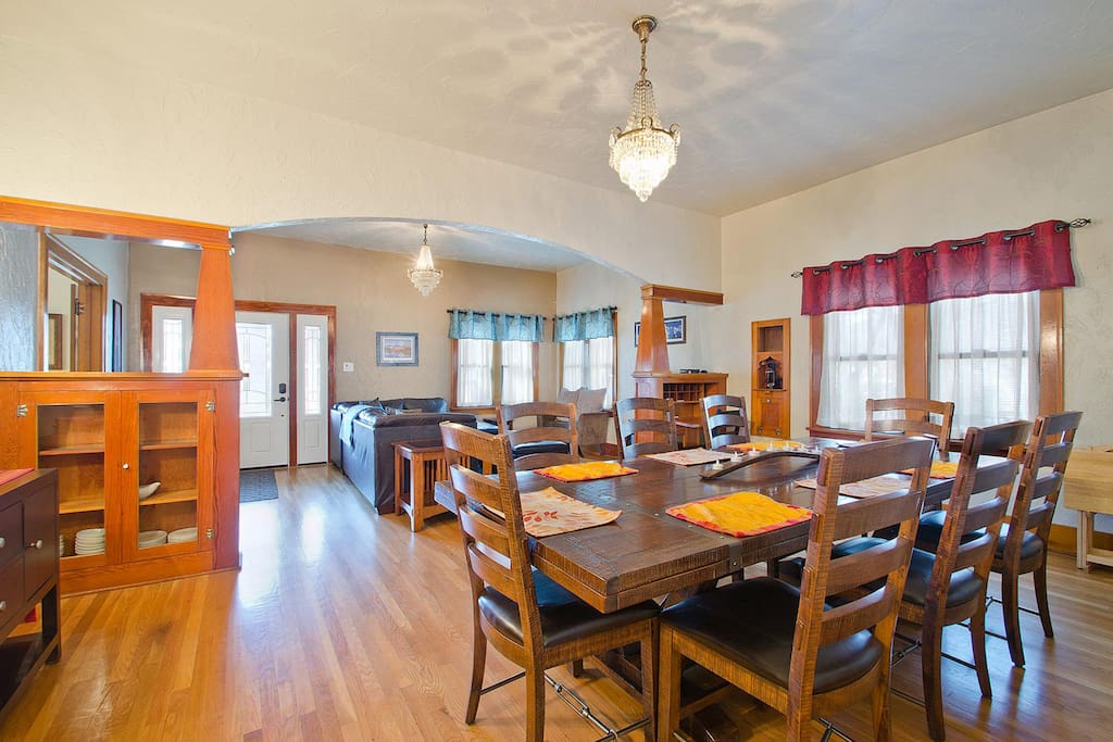 The dining table has two extensions the expand seating capacity to 12