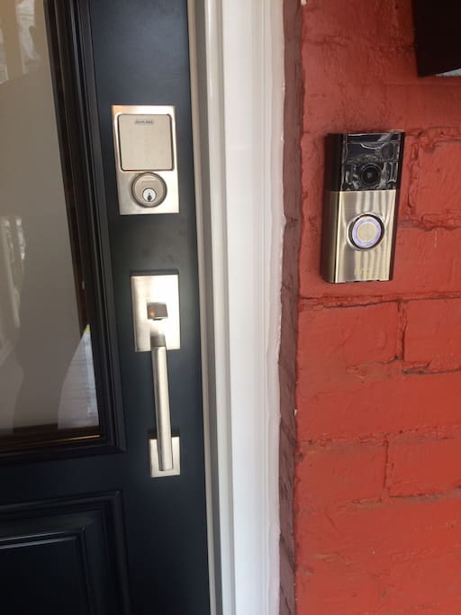 Upon booking, you will receive an entry access code that will only be active for the duration of your stay. To lock, simply press the "Schlage" logo at the top of the key pad.