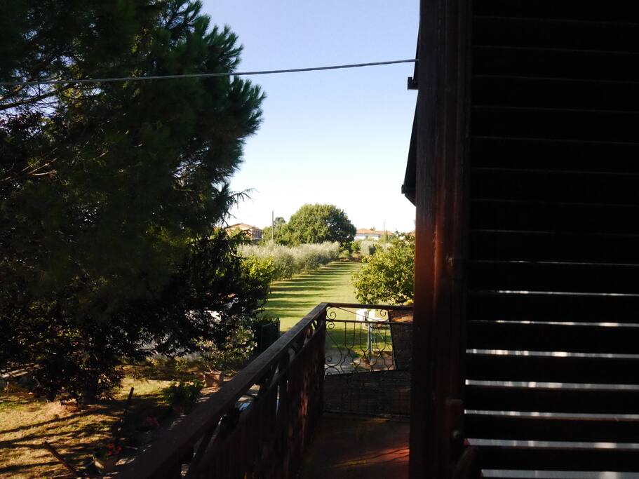 There is a balcony and terrace on the east and west side of the house