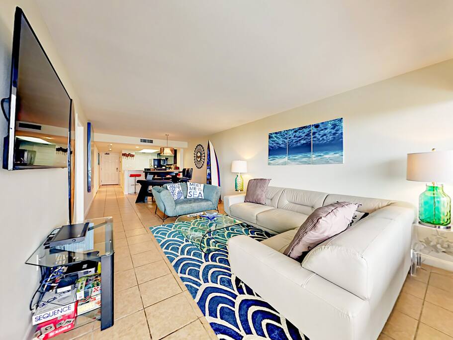 Watch a movie on the 55" flat screen TV with a DVD player. Complimentary Wi-Fi is also included!