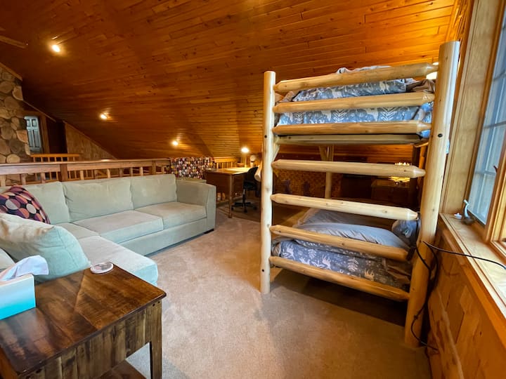 The bunkbed/office loft, above the kitchen.