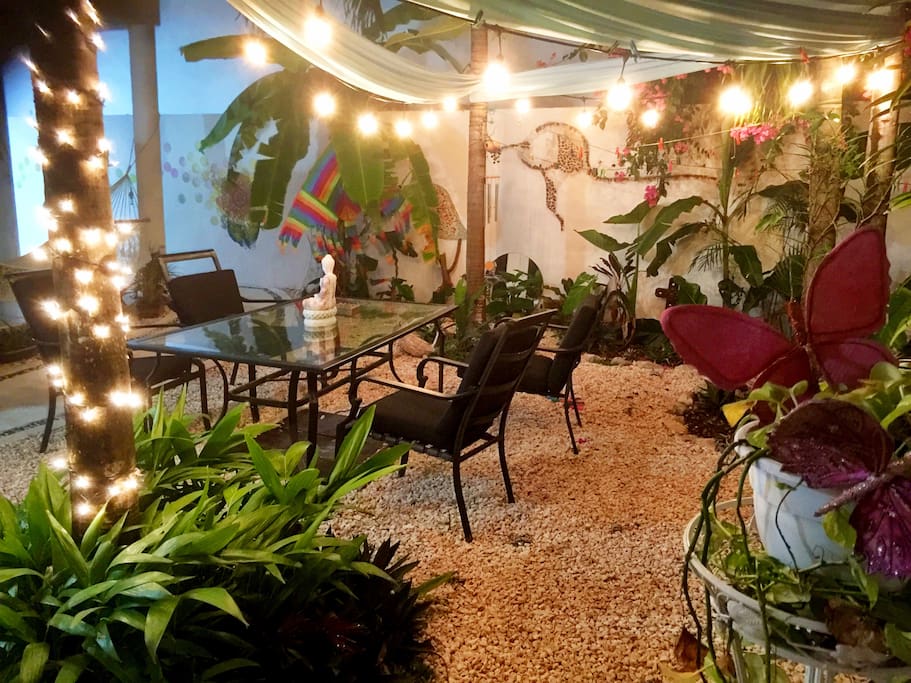 Enjoy the garden in the shade during the day and for dinner at night!