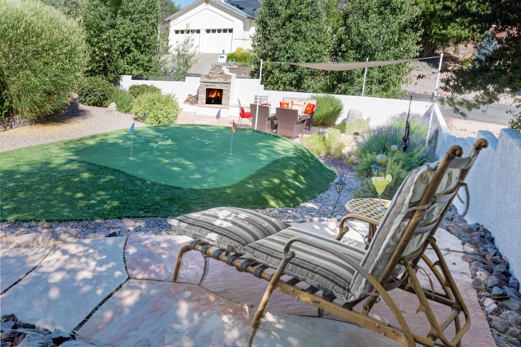 Putting green and fire put in back yard!