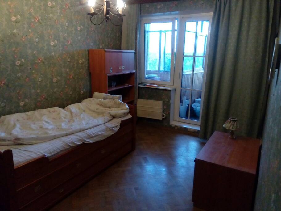 Also there are a table, Two chairs an air-conditioner and a closet. Также в комнате есть шкаф, стол, 2 стула и кондиционер.