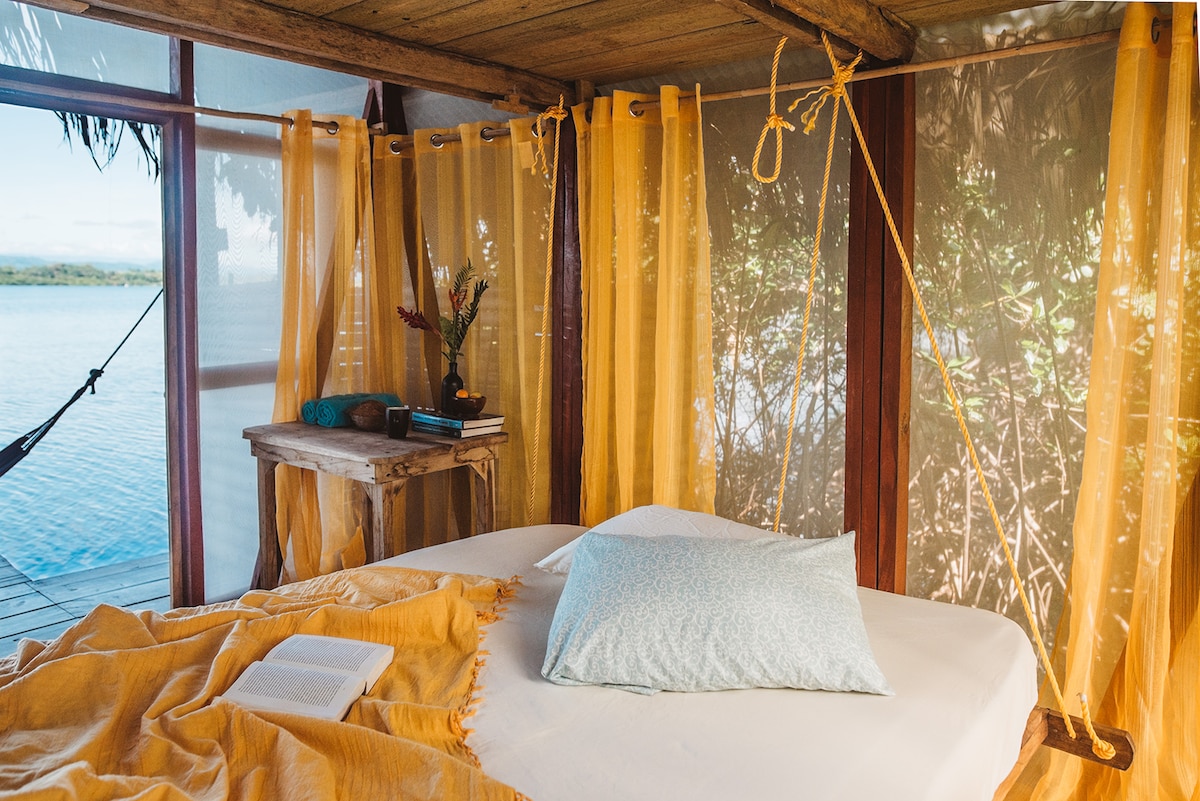 The ground floor floating sofa converted to bed form