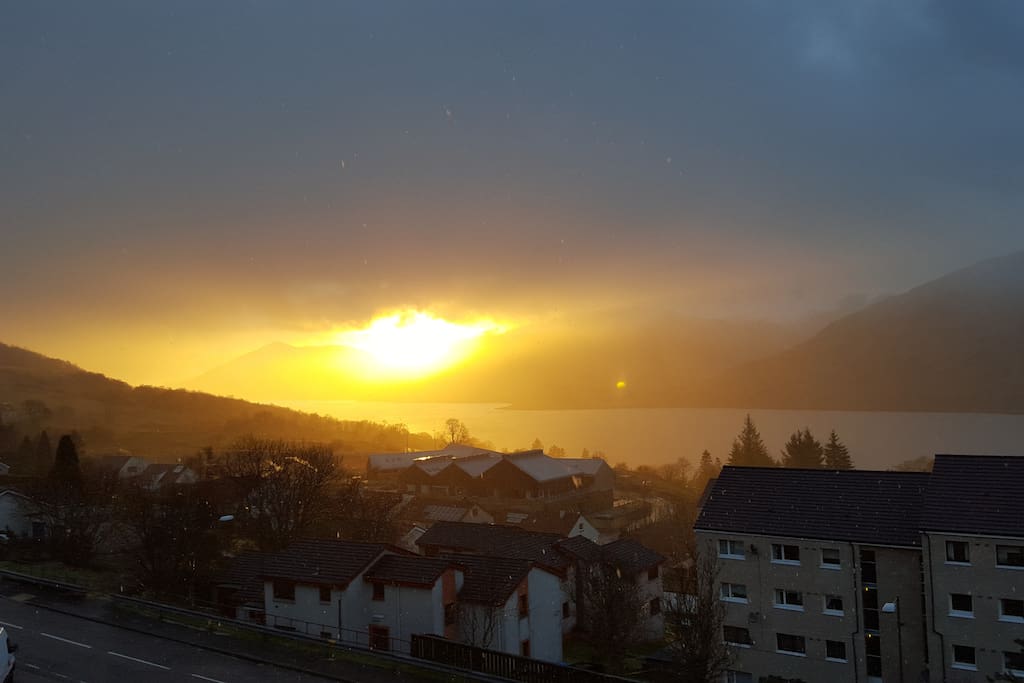 Sunset view from the living room.