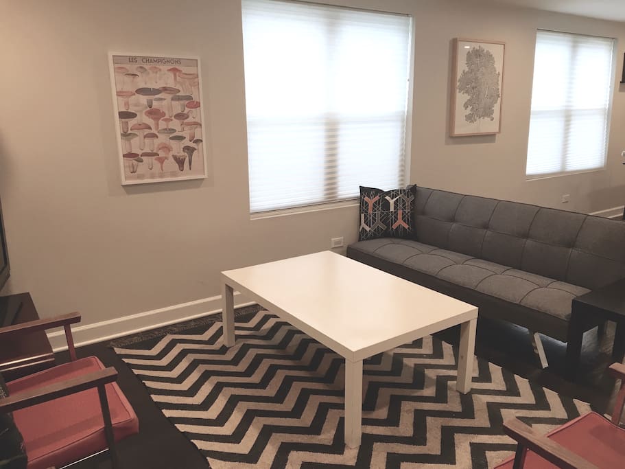 Living Room: Futon doubles as a third bed!