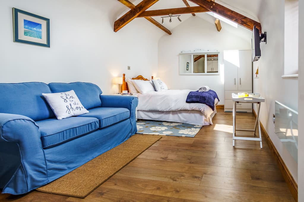 Light, airy and spacious studio room with double bed and sofabed