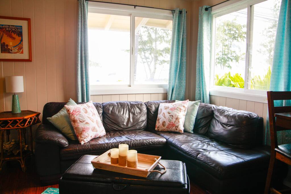 Cozy living room with views into the yard.