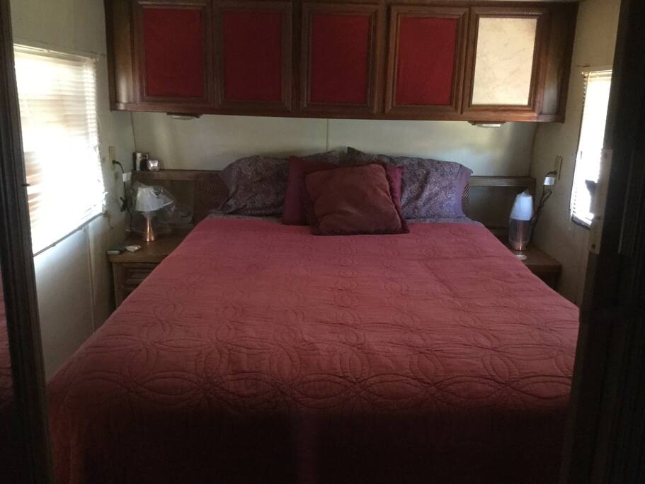 Bedroom can be closed off. Queen bed. Extra sheets, towels and blankets in closet