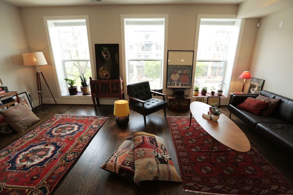 Loft windows make this room shine all the time. Even on a cloudy day, natural light makes all the difference.