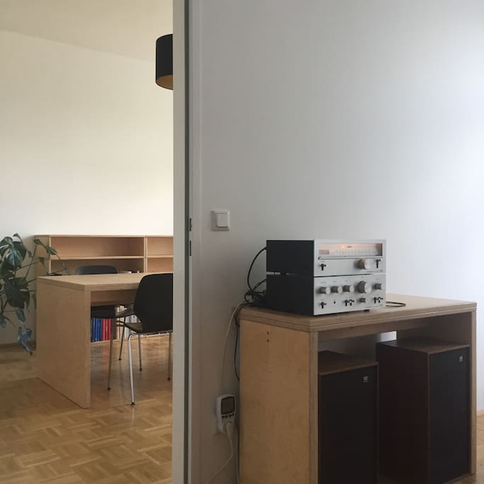 Leading into the bedroom with a stereo to listen.